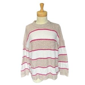 AMERICAN Eagle knitted Fit Tan-White Striped Crew Neck Pullover Sweater…